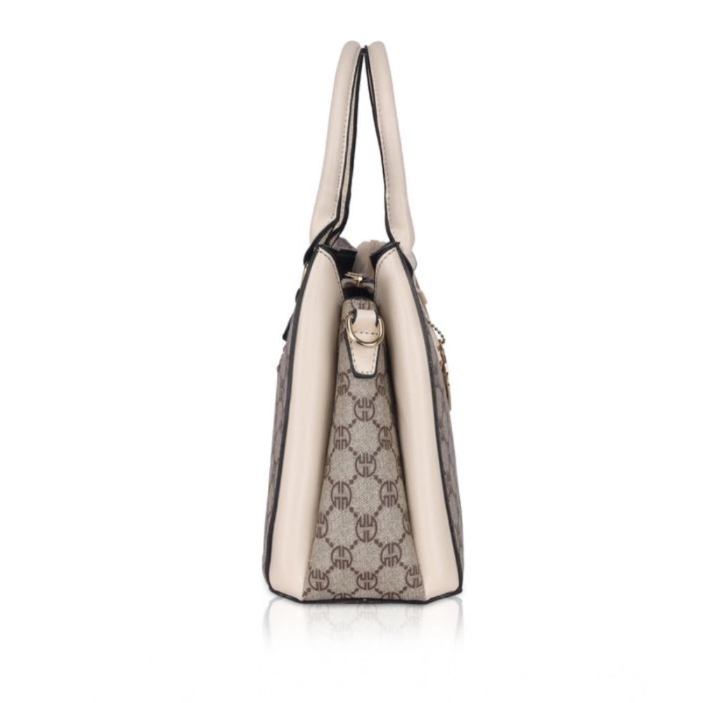 Women's Faux Leather Printed Handbag (Beige)