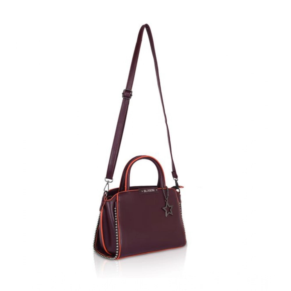 Women's Faux Leather Metal Beads Handbag (Wine Red)