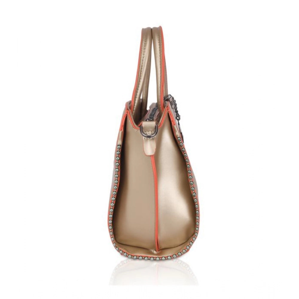 Women's Faux Leather Metal Beads Handbag (Gold)