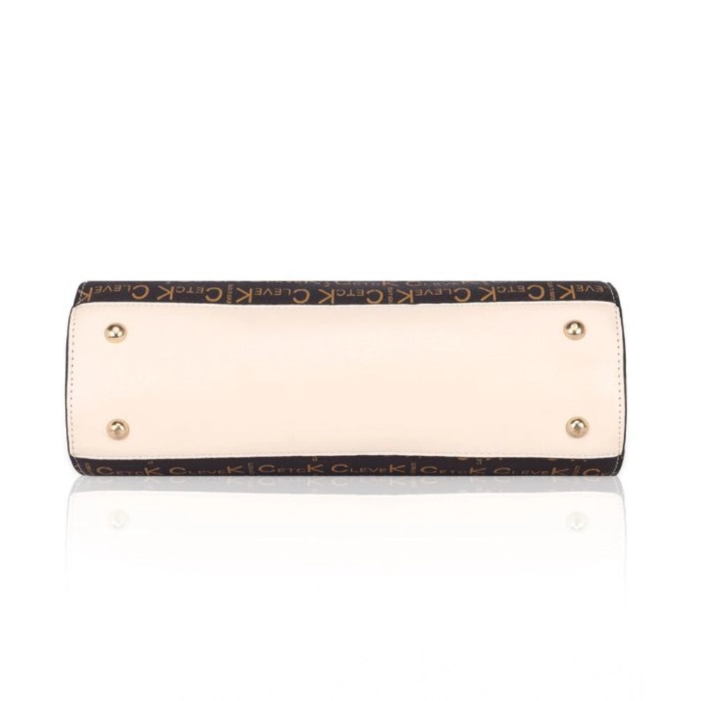 Women's Faux Leather Printed Handbag (Beige)