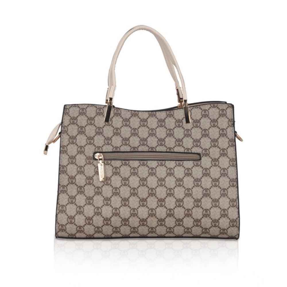 Women's Faux Leather Printed Handbag (Beige)