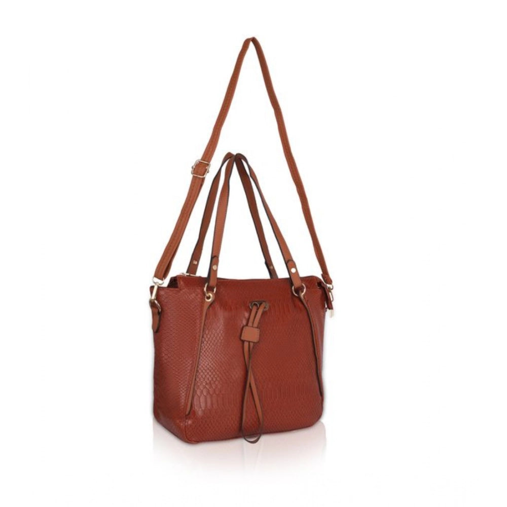 Women's Faux Leather Textured Tote Bag (Brown)
