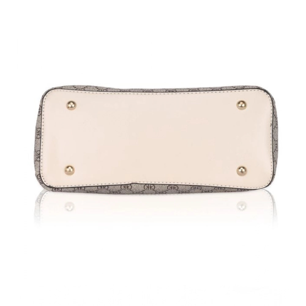 Women's Faux Leather Printed Handbag (Beige)