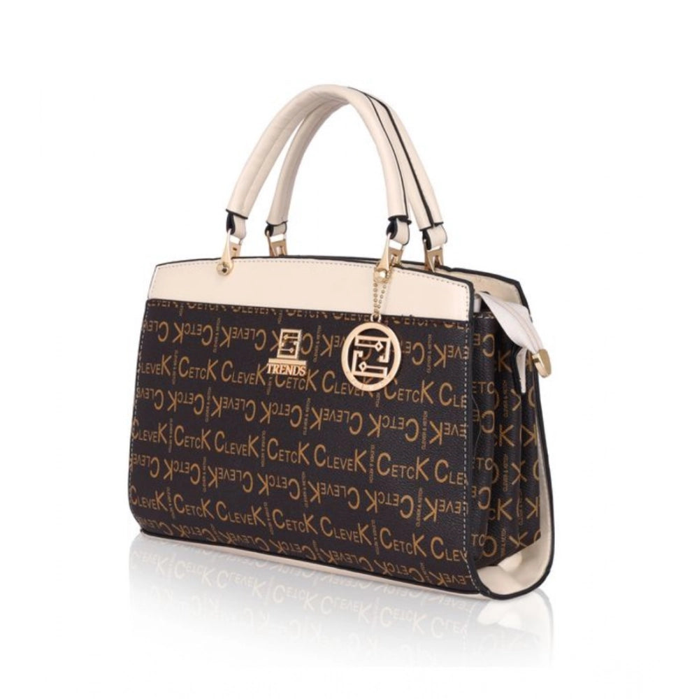 Women's Faux Leather Printed Handbag (Beige)