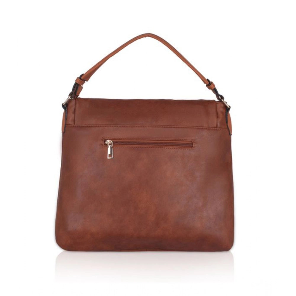 Women's Faux Leather Solid Sling Bag (Brown)