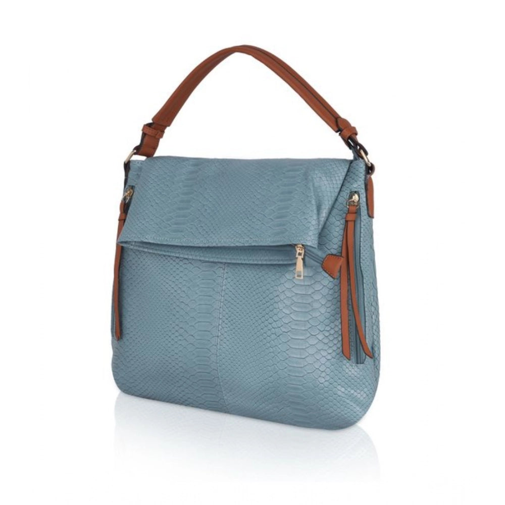 Women's Faux Leather Textured Sling Bag (Blue)
