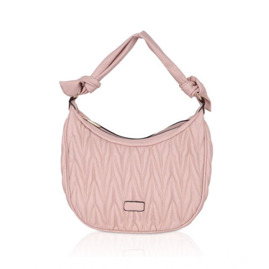 Women's Faux Leather Textured Handbag (Pink)