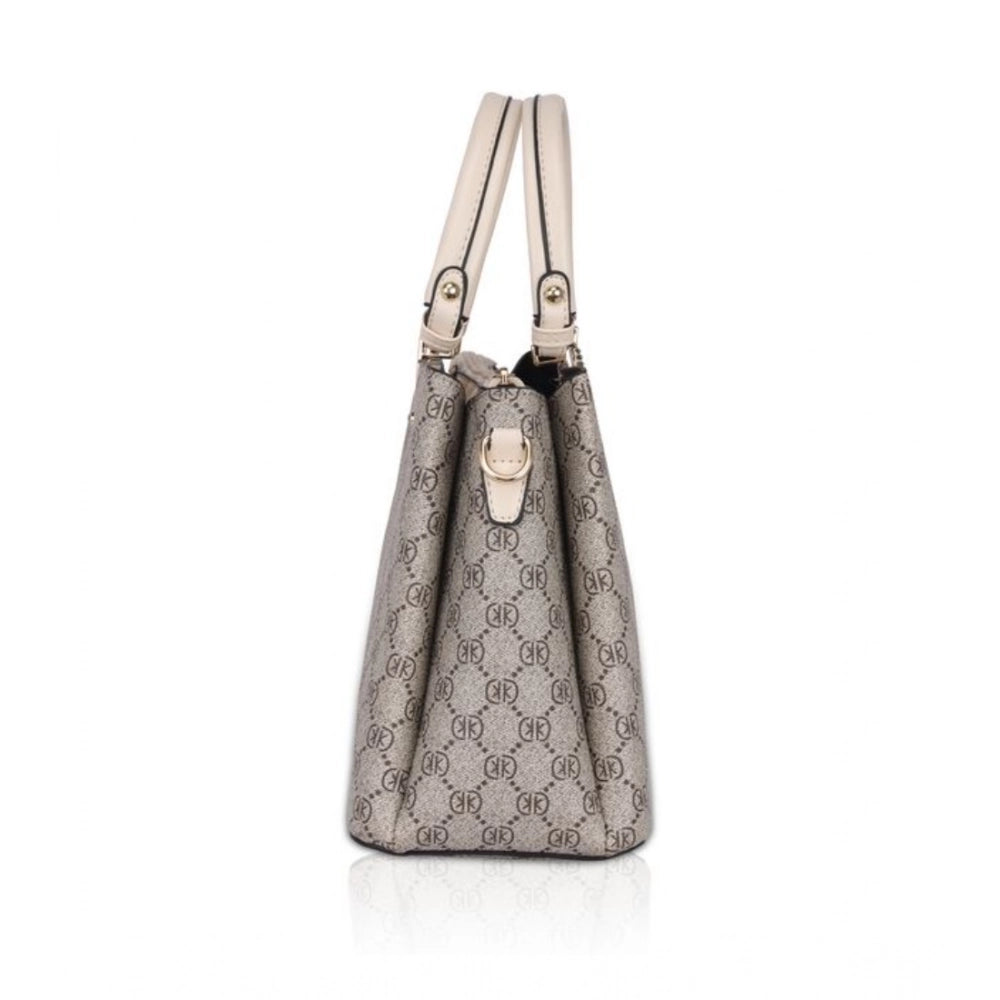 Women's Faux Leather Printed Handbag (Beige)