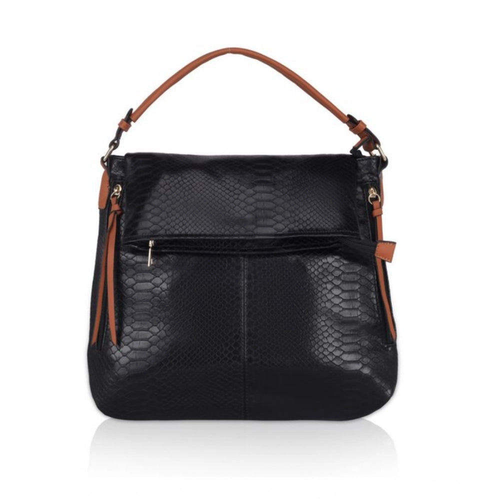 Women's Faux Leather Textured Sling Bag (Black)