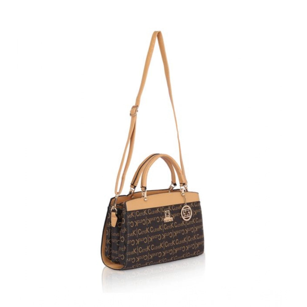 Women's Faux Leather Printed Handbag (Camel)