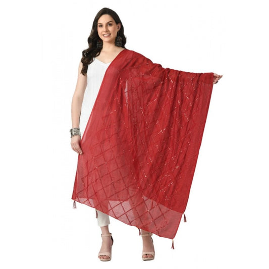 Women's Chanderi Self Design Dupatta (Maroon, Length: Free Size)