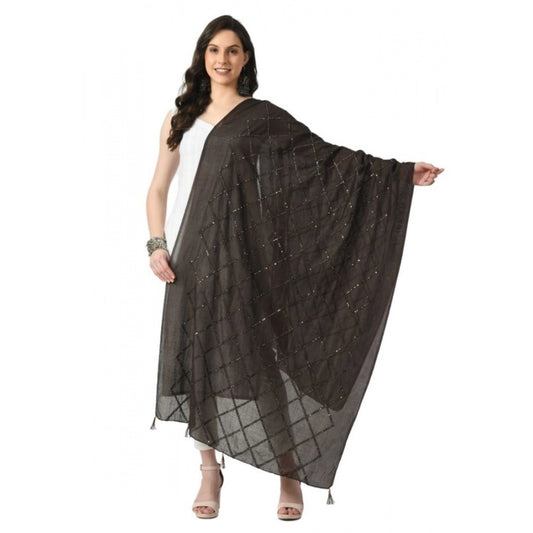 Women's Chanderi Self Design Dupatta (Dark Browm, Length: Free Size)
