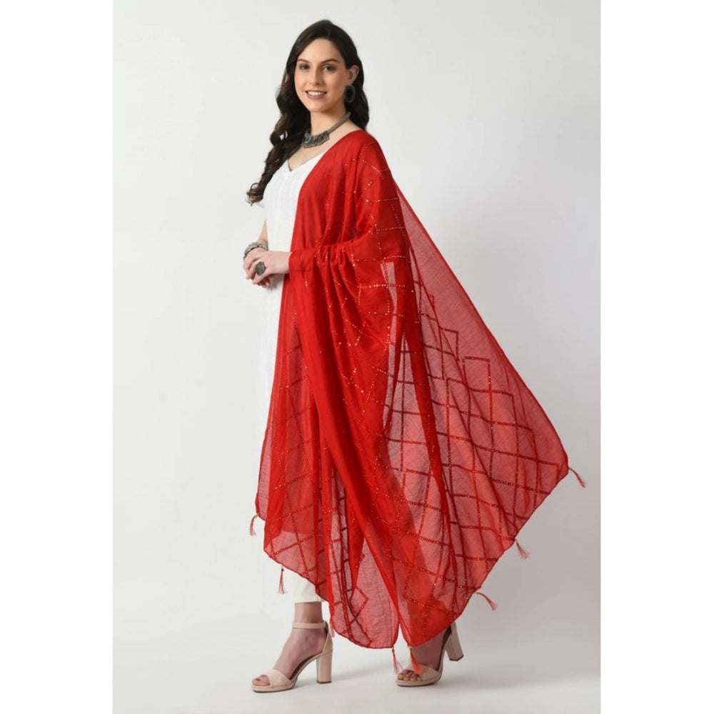 Women's Chanderi Self Design Dupatta (Red, Length: Free Size)