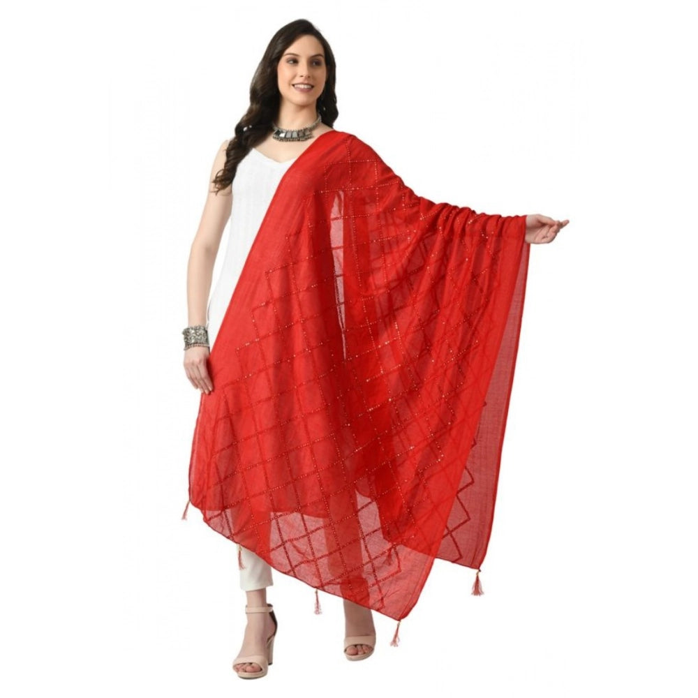 Women's Chanderi Self Design Dupatta (Red, Length: Free Size)