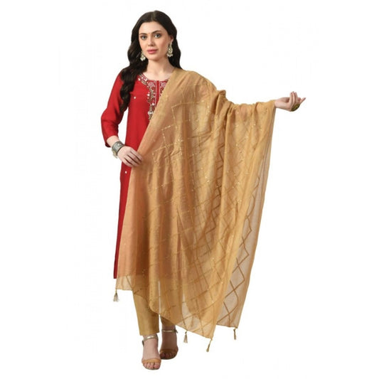 Women's Chanderi Self Design Dupatta (Gold, Length: Free Size)