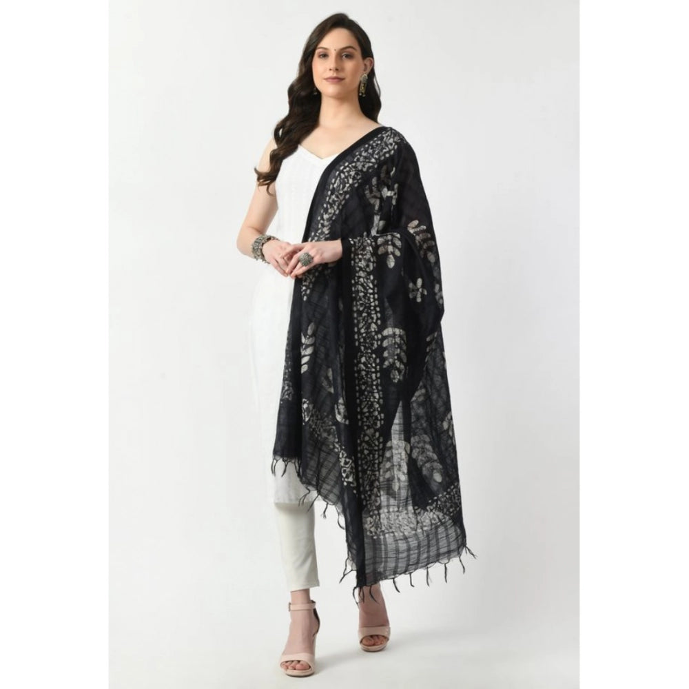 Women's Cotton Printed Dupatta (Black, Length: Free Size)