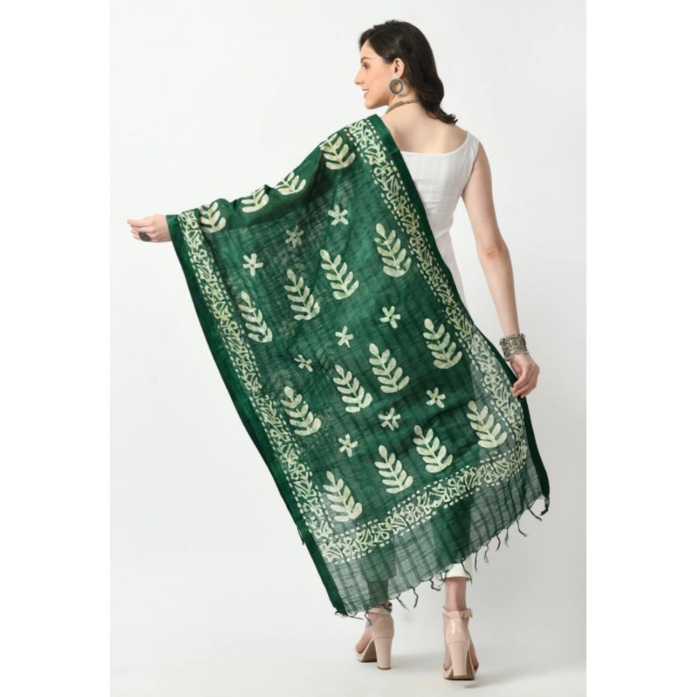 Women's Cotton Printed Dupatta (Green, Length: Free Size)