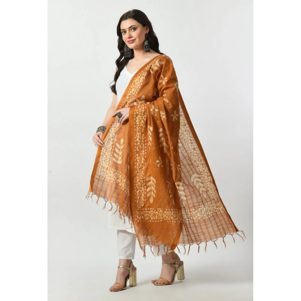 Women's Cotton Printed Dupatta (Rust, Length: Free Size)