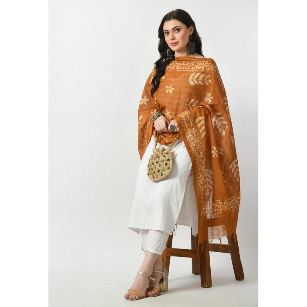 Women's Cotton Printed Dupatta (Rust, Length: Free Size)