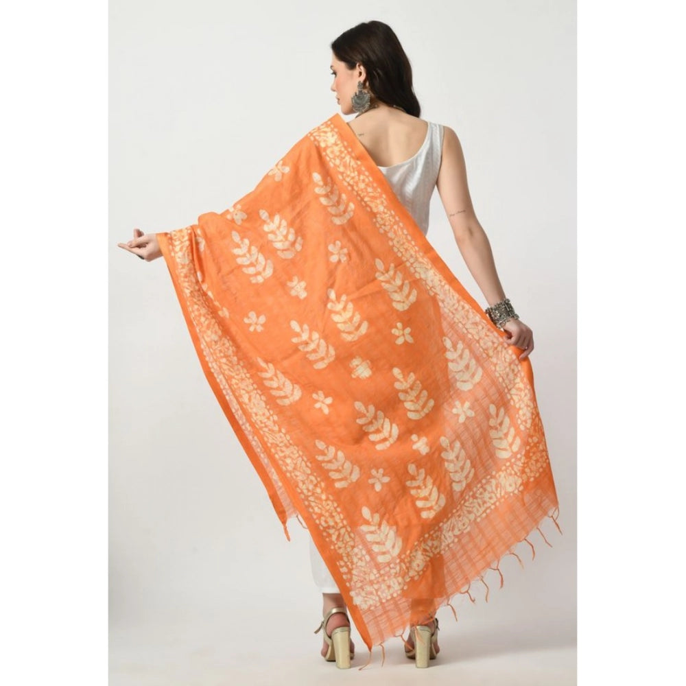 Women's Cotton Printed Dupatta (Orange, Length: Free Size)