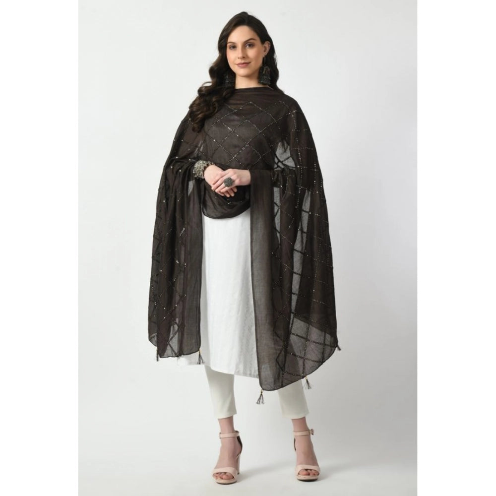 Women's Chanderi Self Design Dupatta (Dark Browm, Length: Free Size)