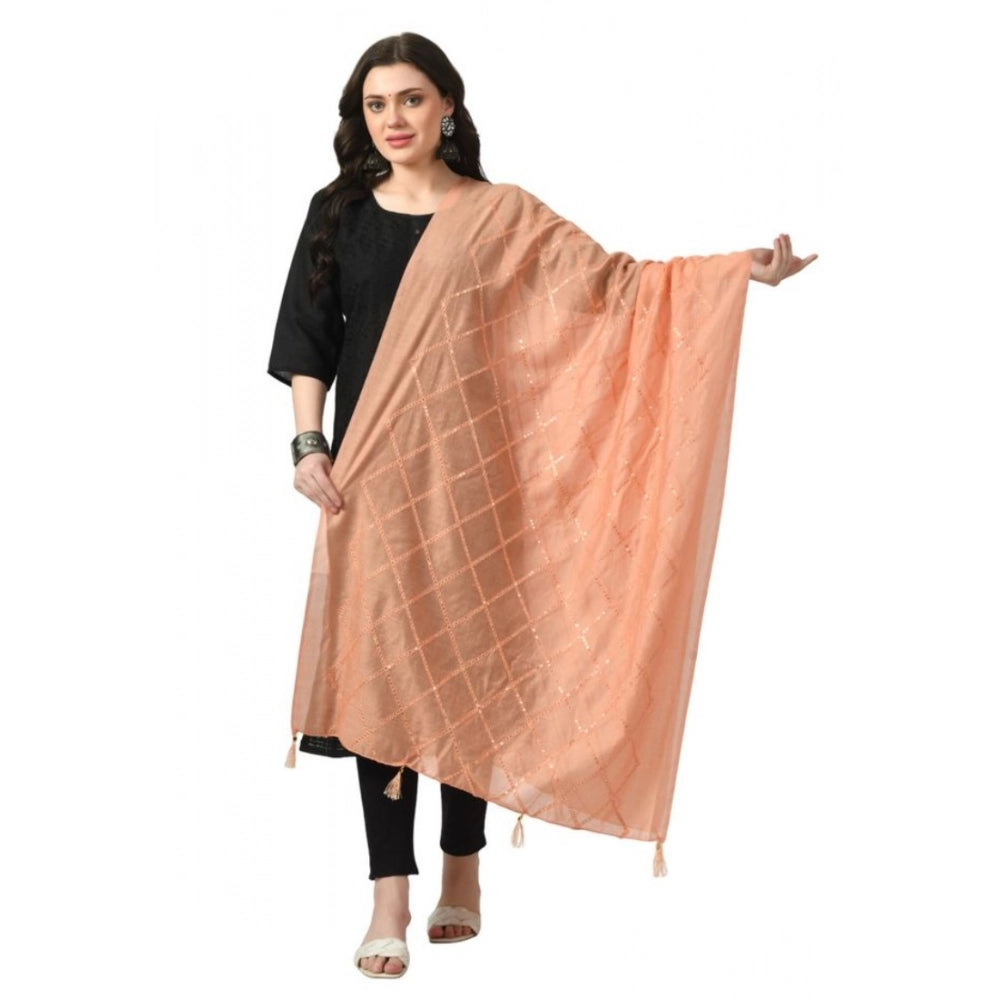 Women's Chanderi Self Design Dupatta (Peach, Length: Free Size)
