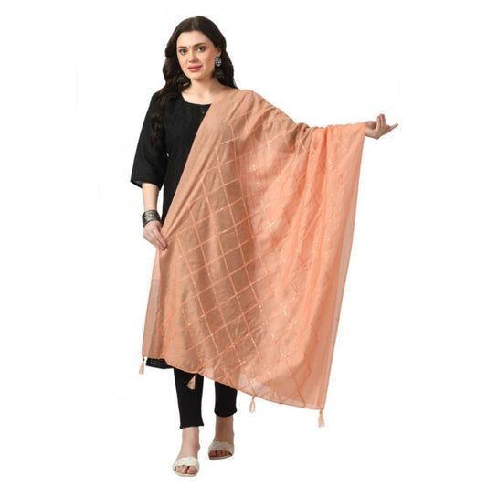 Women's Chanderi Self Design Dupatta (Peach, Length: Free Size)