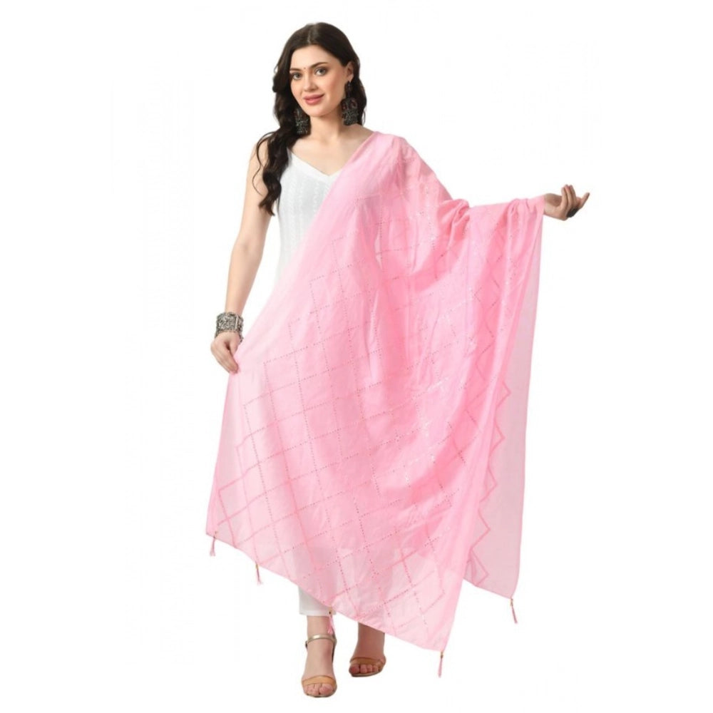 Women's Chanderi Self Design Dupatta (Pink, Length: Free Size)