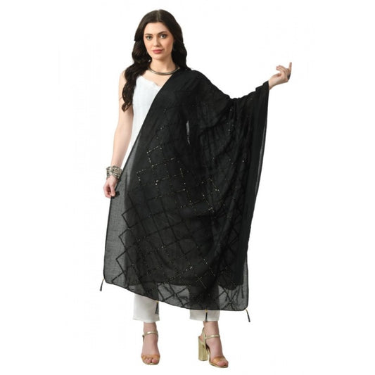 Women's Chanderi Self Design Dupatta (Black, Length: Free Size)