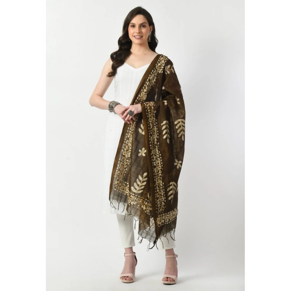 Women's Cotton Printed Dupatta (Mehandi, Length: Free Size)