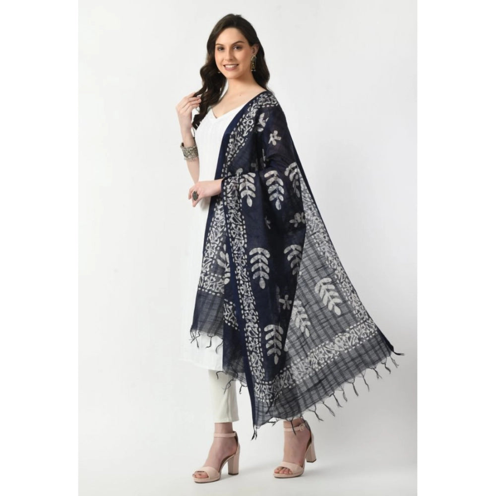 Women's Cotton Printed Dupatta (Blue, Length: Free Size)