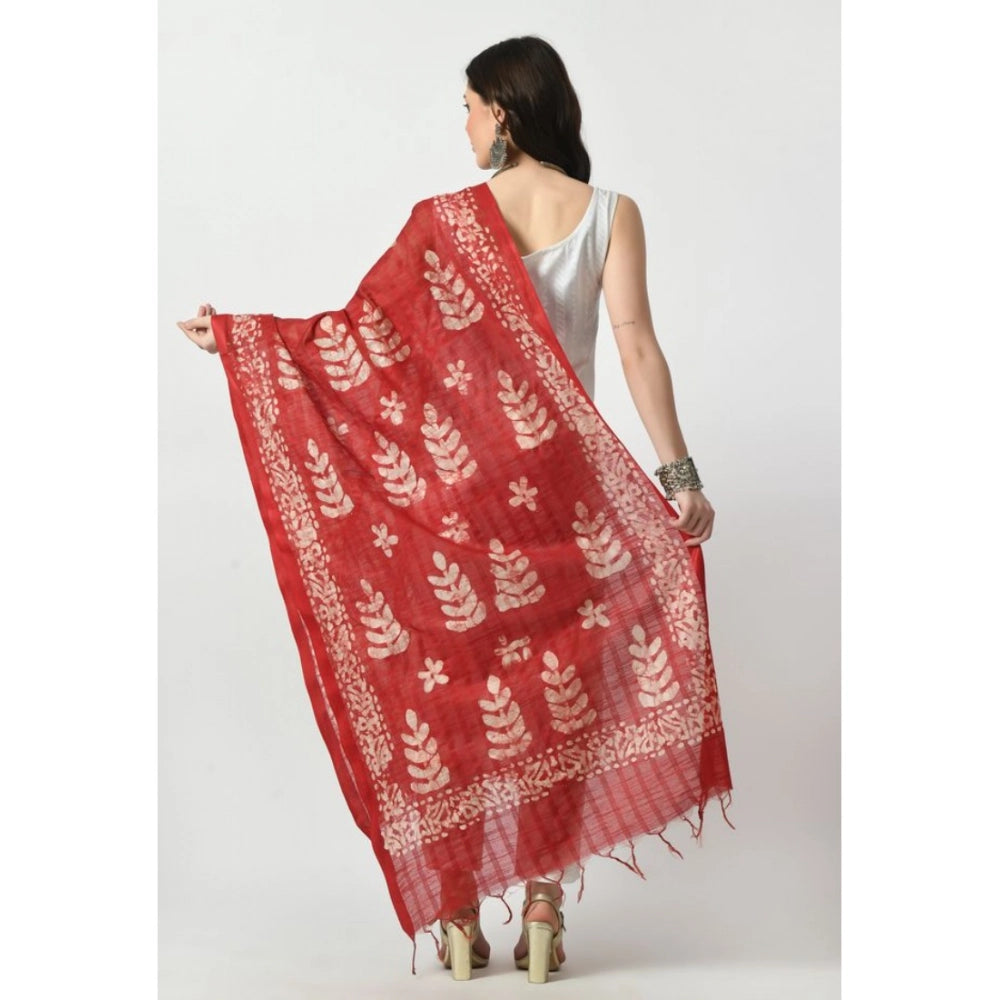Women's Cotton Printed Dupatta (Red, Length: Free Size)
