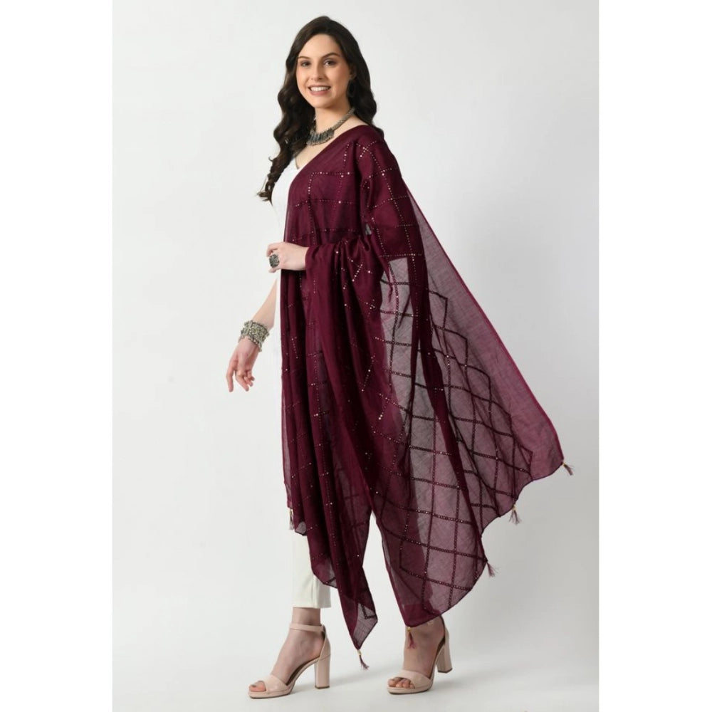 Women's Chanderi Self Design Dupatta (Wine, Length: Free Size)