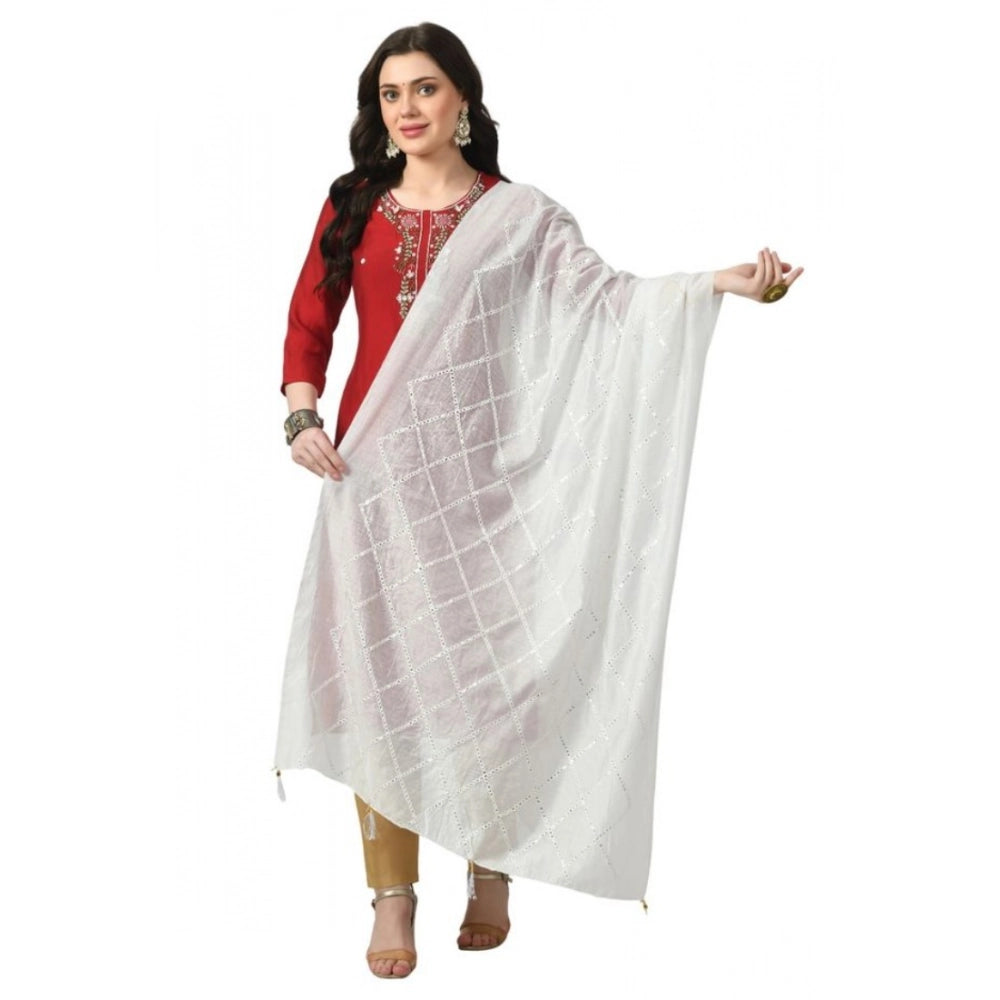 Women's Chanderi Self Design Dupatta (White, Length: Free Size)