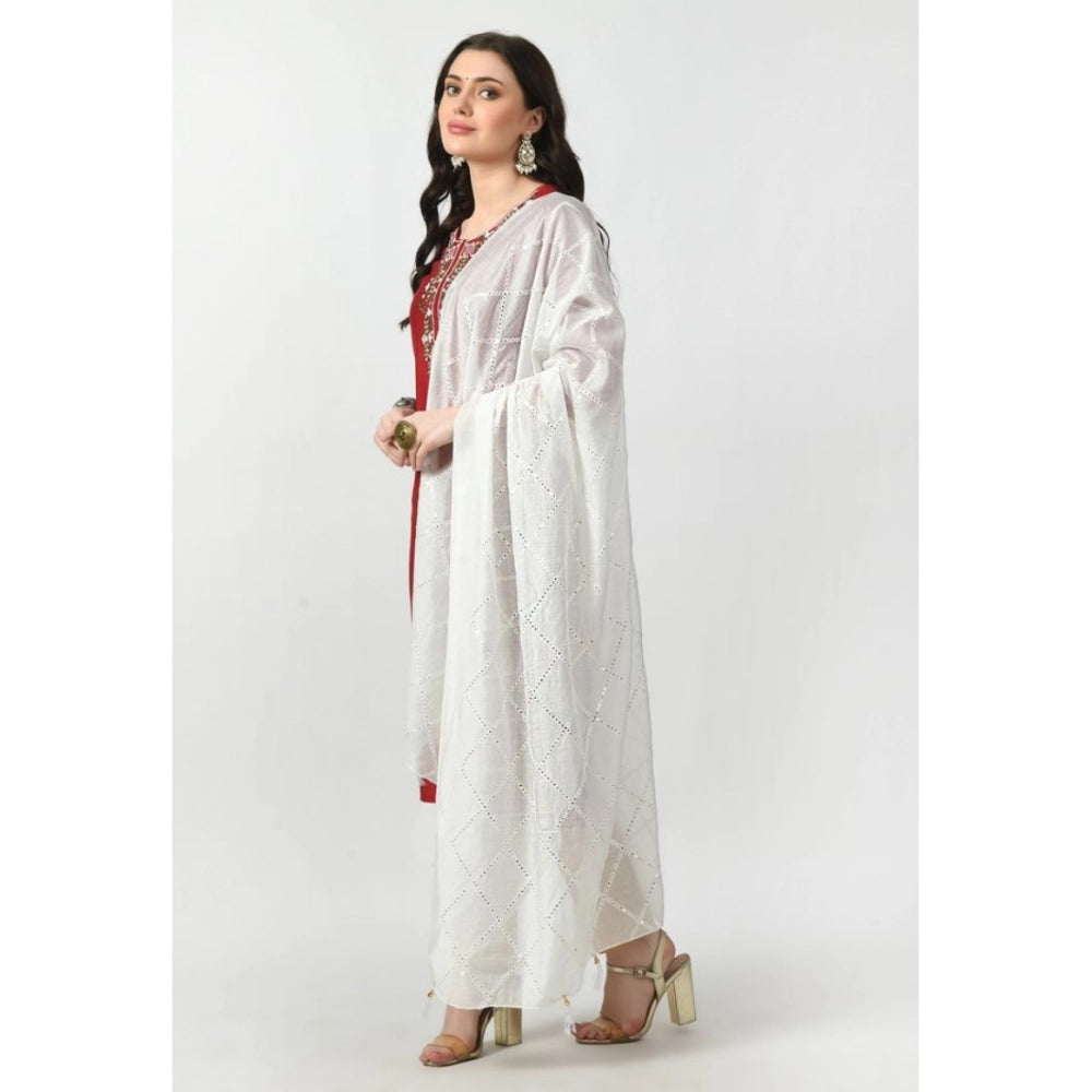 Women's Chanderi Self Design Dupatta (White, Length: Free Size)
