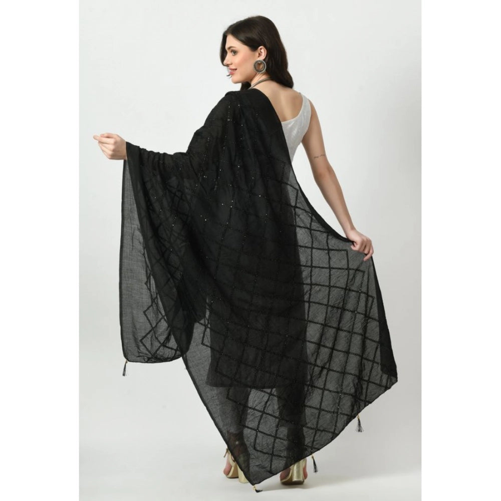 Women's Chanderi Self Design Dupatta (Black, Length: Free Size)