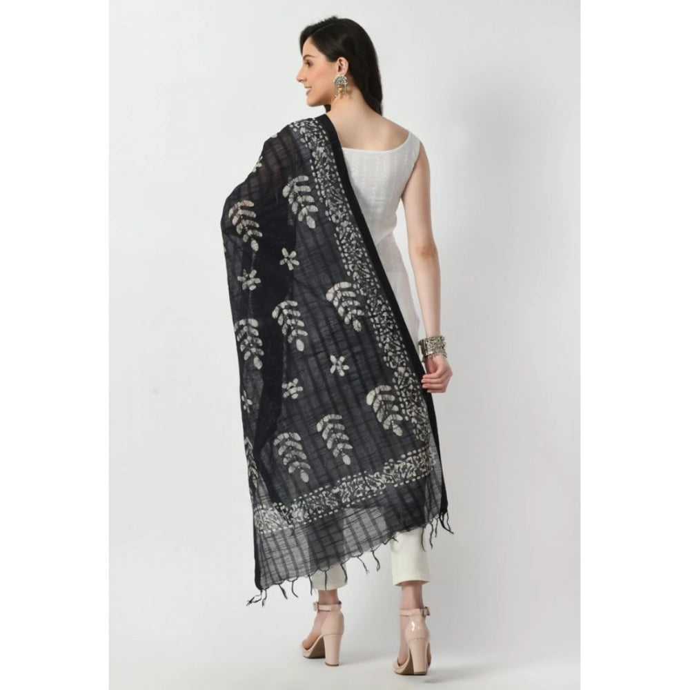 Women's Cotton Printed Dupatta (Black, Length: Free Size)