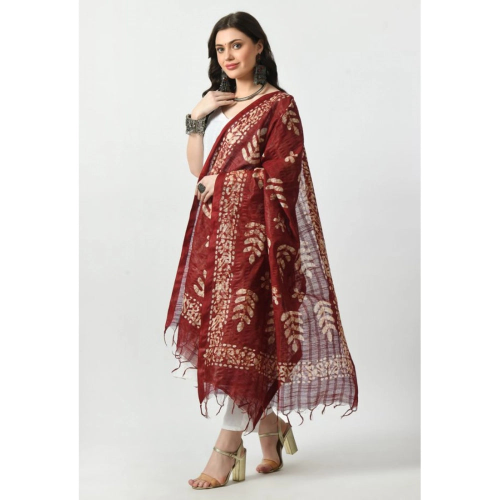 Women's Cotton Printed Dupatta (Maroon, Length: Free Size)