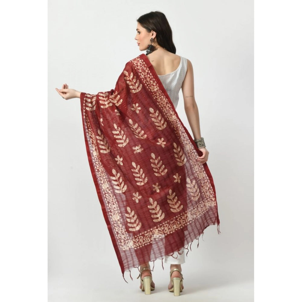 Women's Cotton Printed Dupatta (Maroon, Length: Free Size)