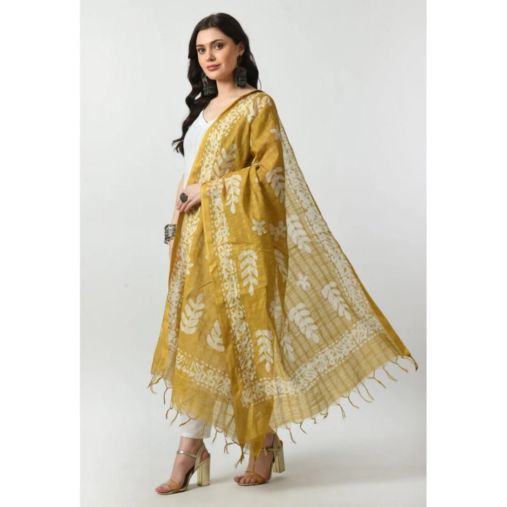 Women's Cotton Printed Dupatta (Gold, Length: Free Size)