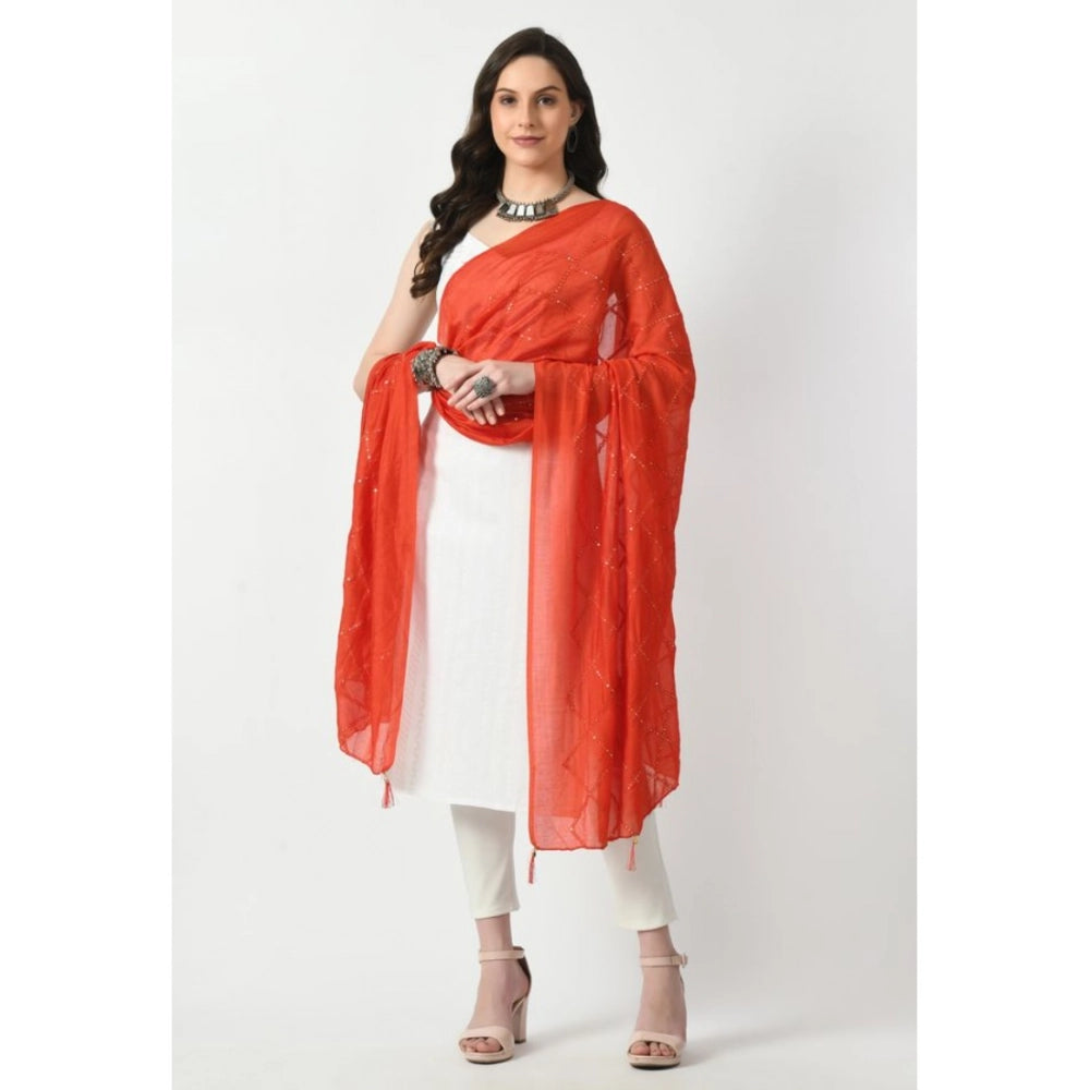 Women's Chanderi Self Design Dupatta (Orange, Length: Free Size)