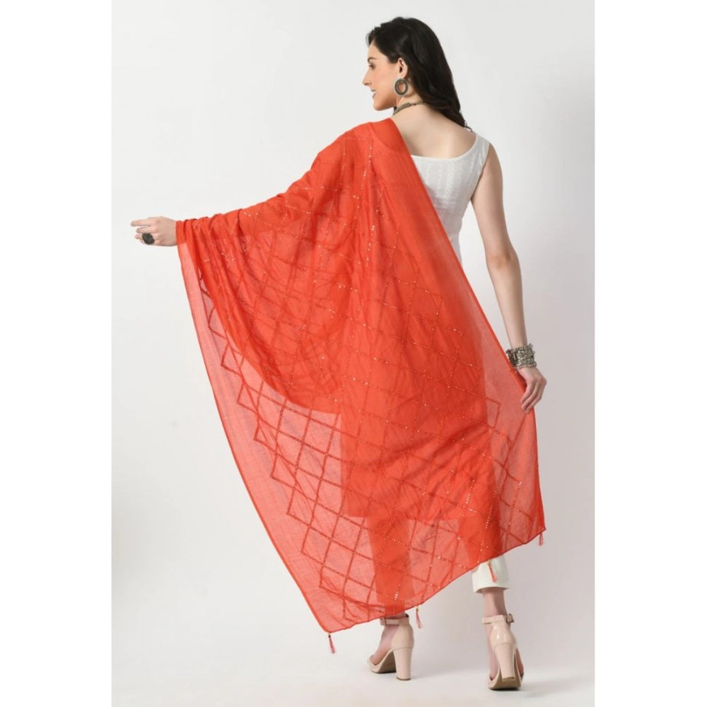 Women's Chanderi Self Design Dupatta (Orange, Length: Free Size)
