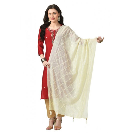 Women's Chanderi Self Design Dupatta (Off White, Length: Free Size)