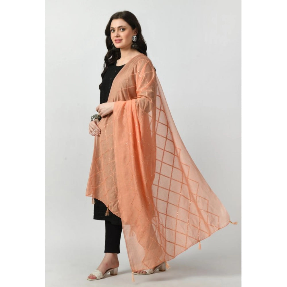 Women's Chanderi Self Design Dupatta (Peach, Length: Free Size)