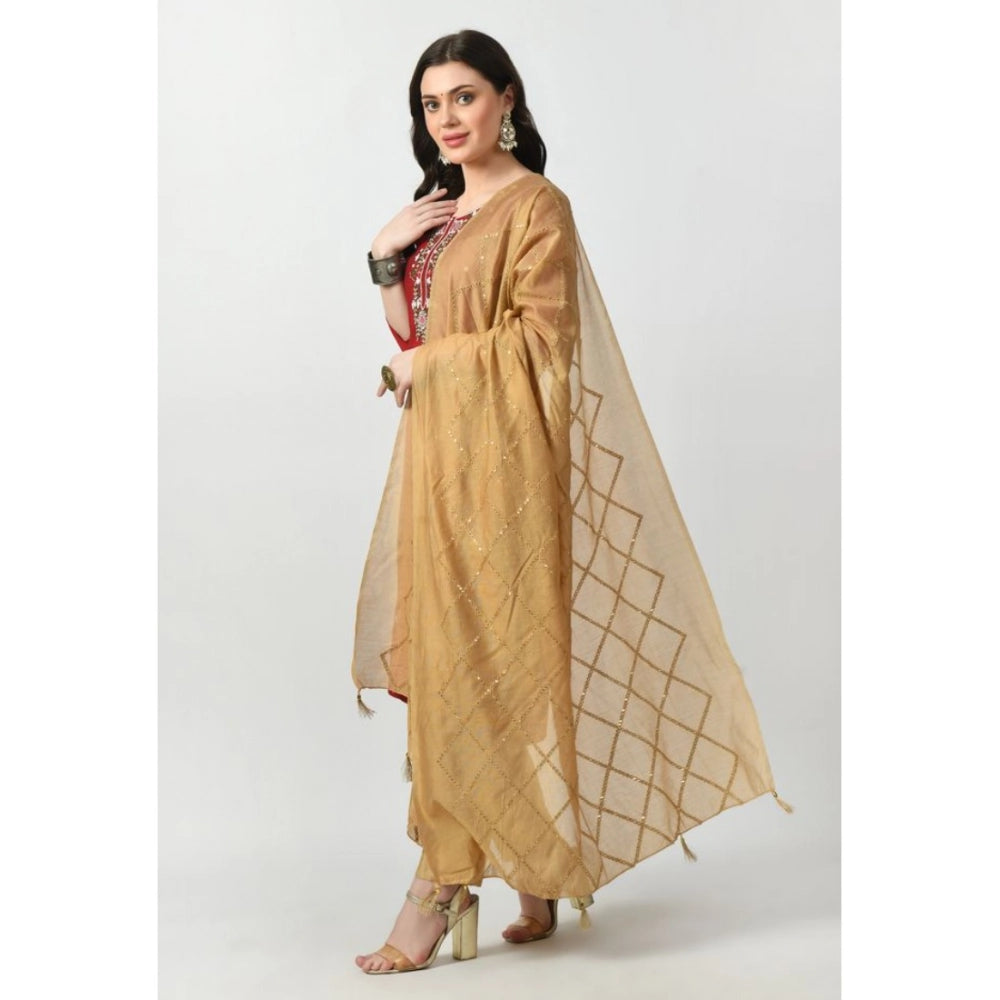 Women's Chanderi Self Design Dupatta (Gold, Length: Free Size)