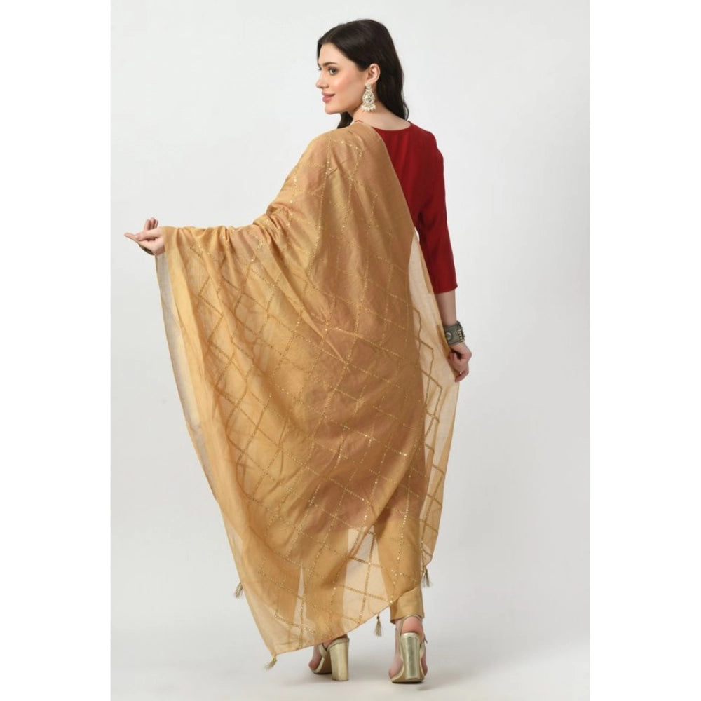 Women's Chanderi Self Design Dupatta (Gold, Length: Free Size)