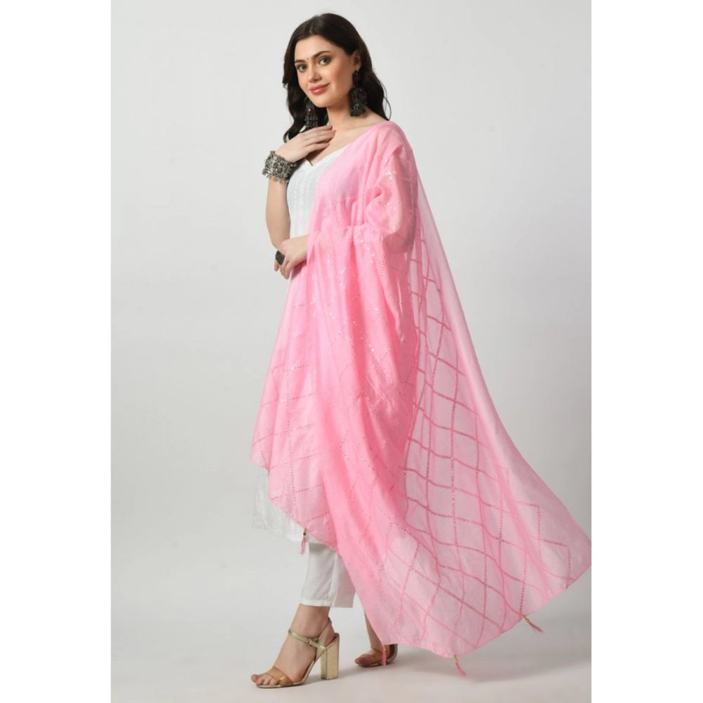 Women's Chanderi Self Design Dupatta (Pink, Length: Free Size)