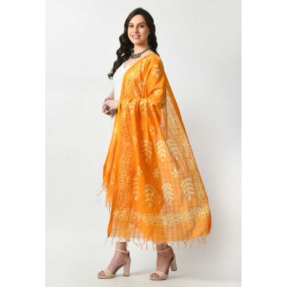 Women's Cotton Printed Dupatta (Yellow, Length: Free Size)