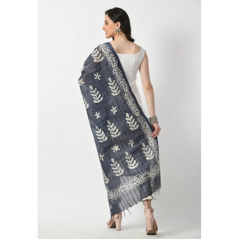 Women's Cotton Printed Dupatta (Grey, Length: Free Size)