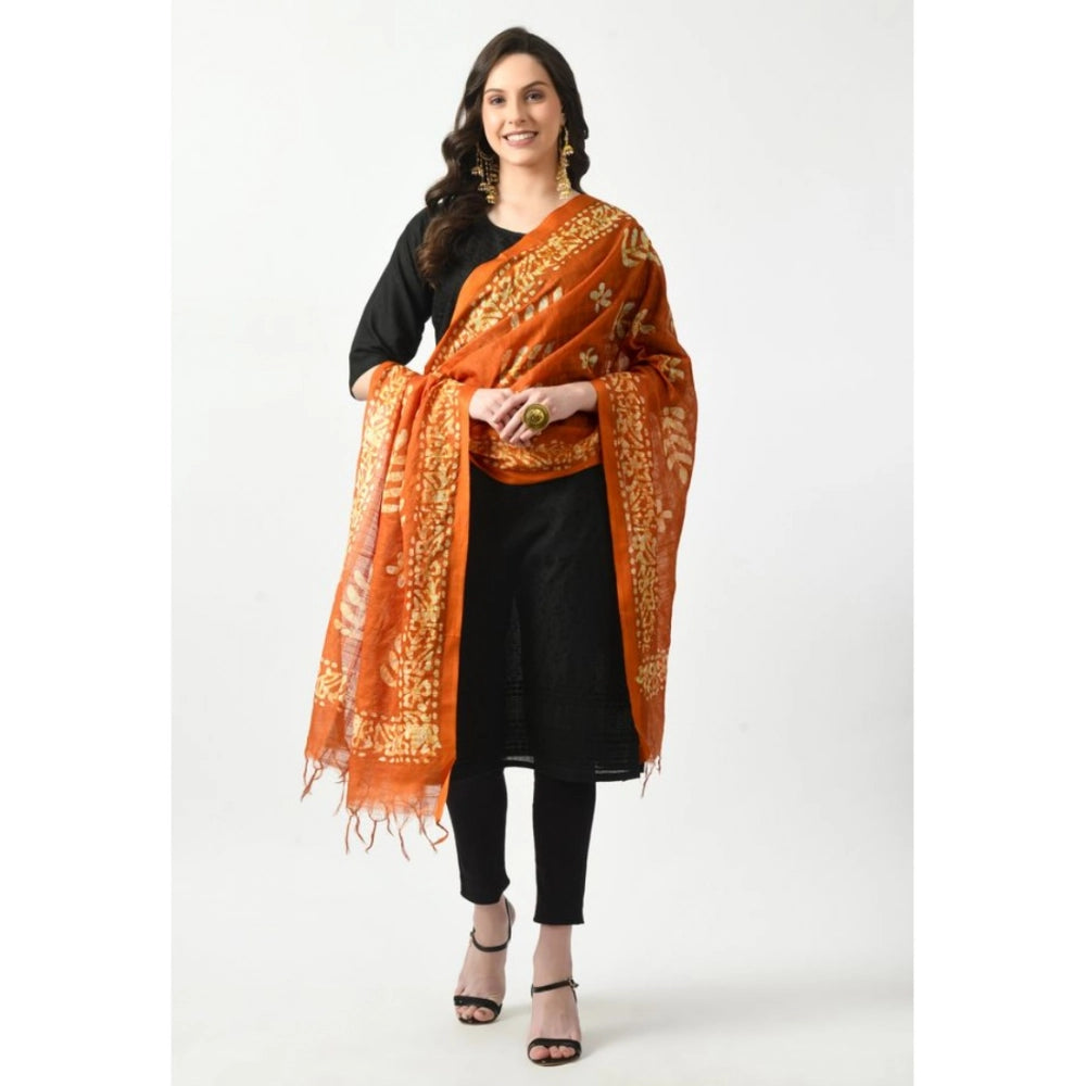 Women's Cotton Printed Dupatta (Mustard, Length: Free Size)
